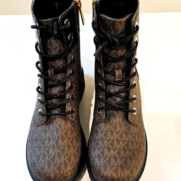 Michael Kors Alistair Womans Ankle Boots Bootie Brown, Black Logo Size 8.5 M - Picture 1 of 13